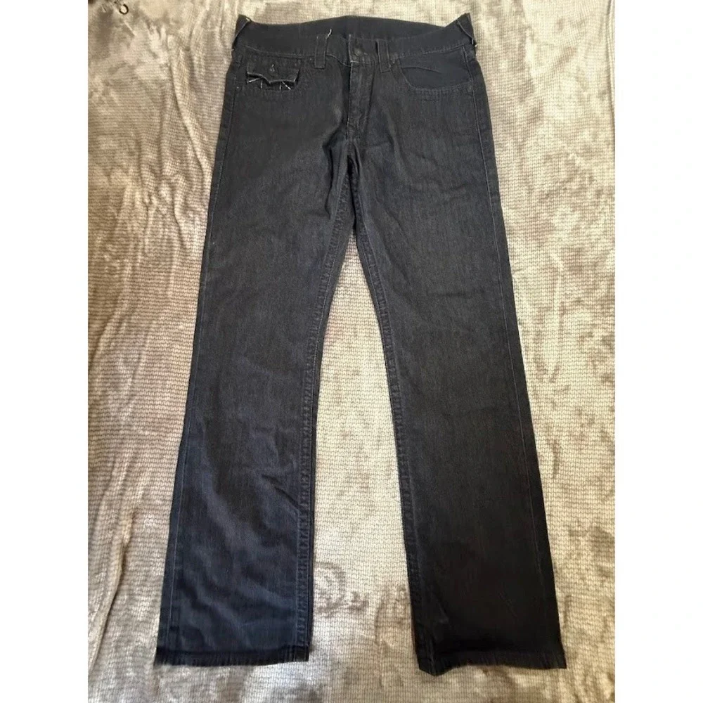 True Religion Ricky Straight Leg‎ Mens Jeans Dark Indigo Blue Denim 34x33 Inseam